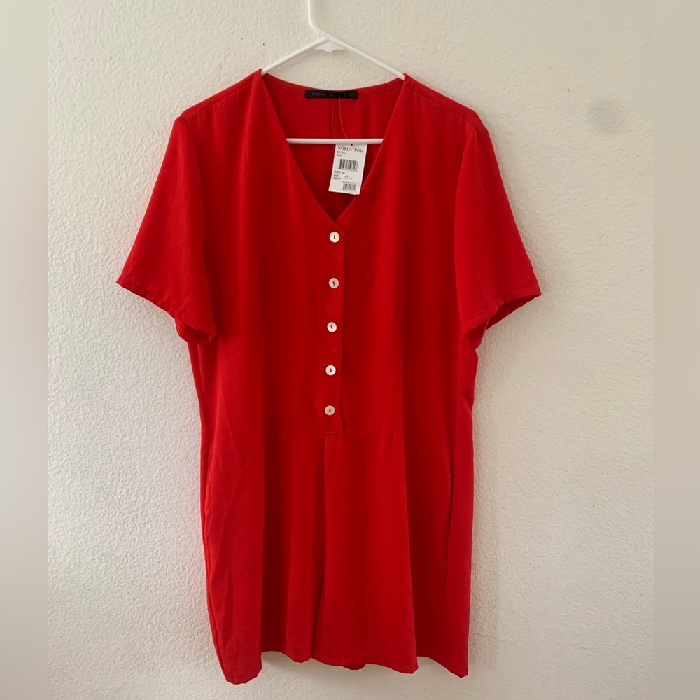 Fraiche by J Romper Short Button-Up Red Sz XL New With Tags